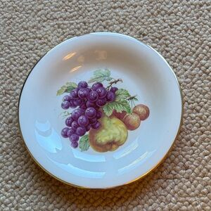 Vintage Fruit Design Plate with Gold Rim
